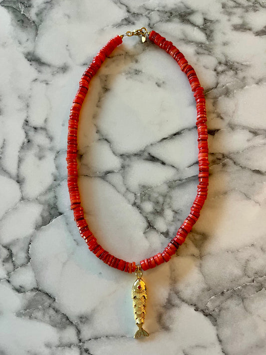 Ketting donker/rood schelp